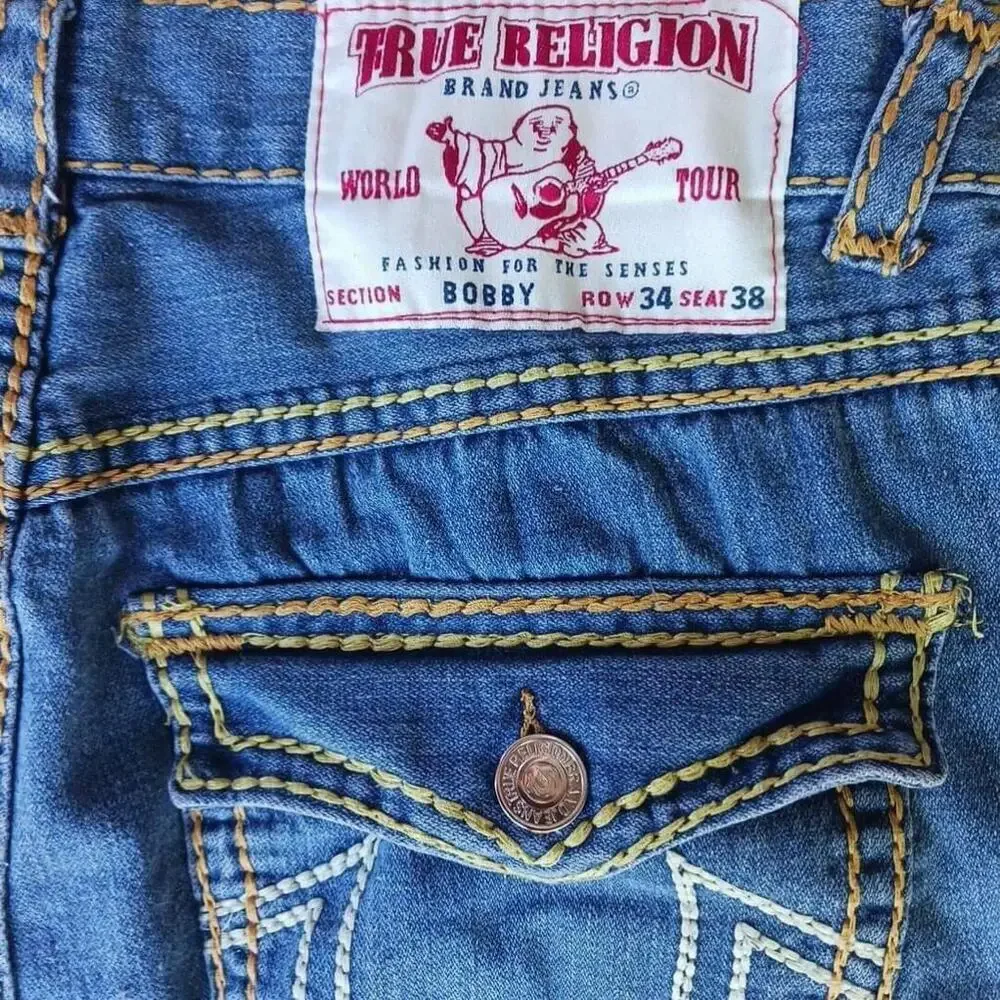 Vintage True Religion Bobby Jeans Mens 38x31 Y2K Dark Wash